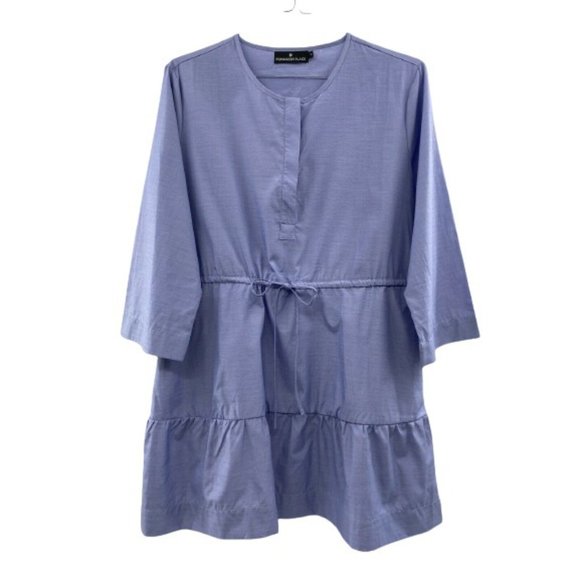Pomander Place Tuckernuck Women's Chambray Lucy Dress Blue Tier Tie Waist Mini M - Picture 3 of 12